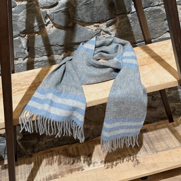 Burberry Vintage Grey Cashmere Blue Striped Scarf - Picture 1 of 6